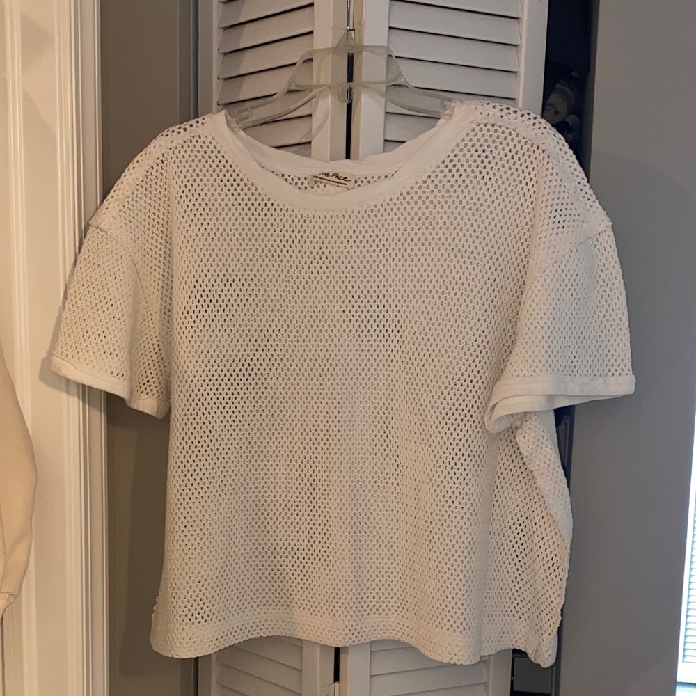 We the Free by Free People White Mesh Short Sleeve Tee